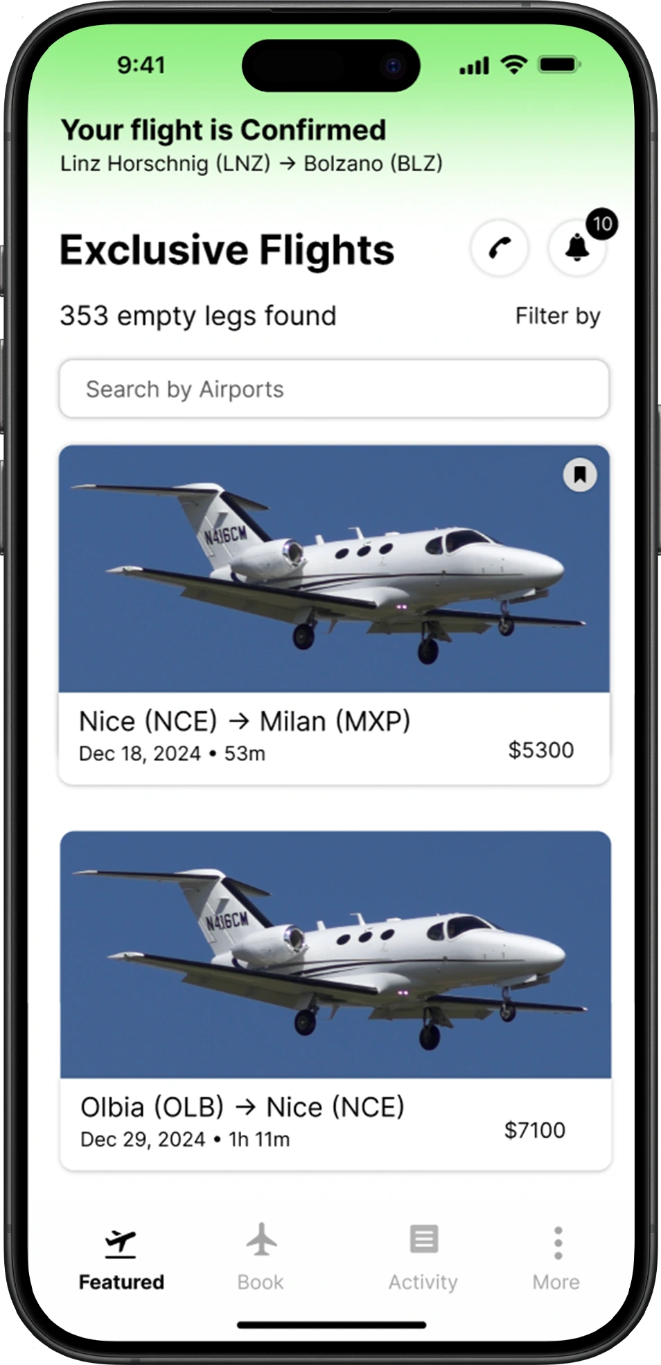 Private Flights App Screenshot